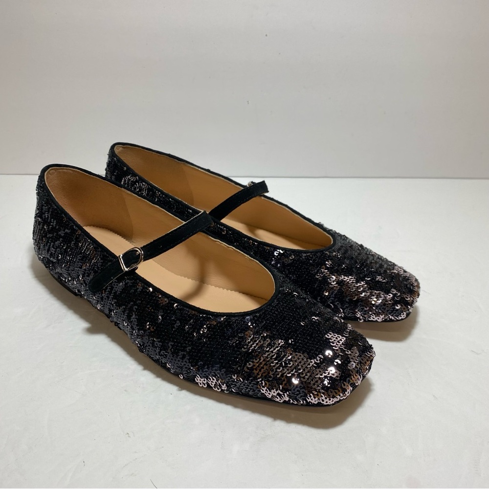 J crew Anya Mary Jane Flats In Sequins Black/Silver Women’s  Size: 8
